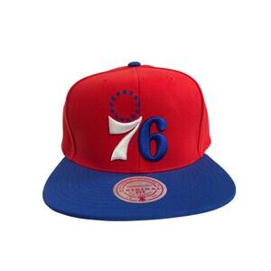 Mitchell & Ness NBA Philadelphia 76ers Embroidered Snapback Hat Red & Royal New